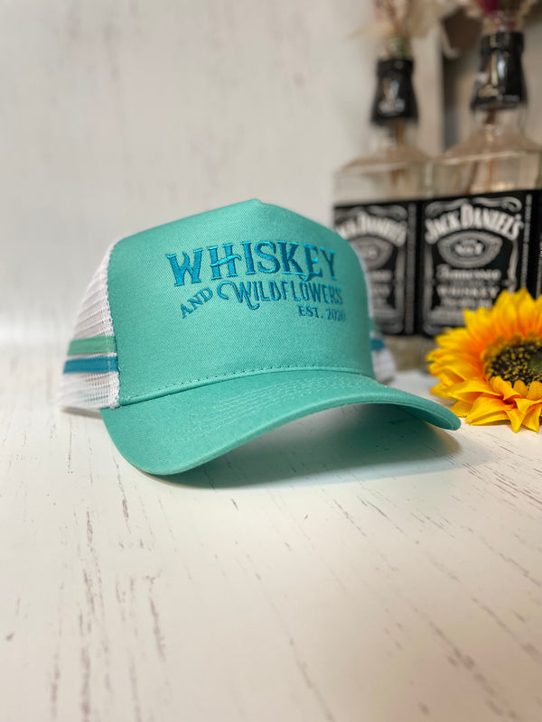 W&W High Ponytail Trucker Cap Mint & Teal & White NOV