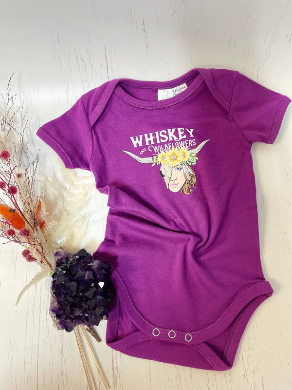 W&W Sunflower Skull Baby Romper -Purple