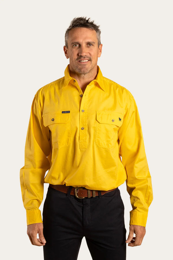 RINGERS WESTERN King River Mens Half Button Work Shirt -Lemon
