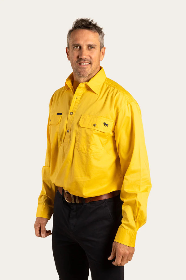 RINGERS WESTERN King River Mens Half Button Work Shirt -Lemon
