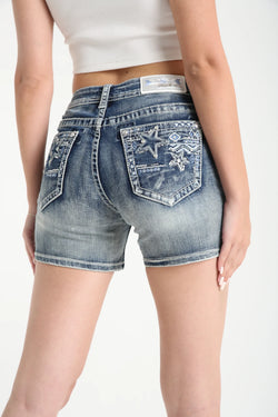 GRACE IN LA Womens STARS EMBELLISHED MID RISE DENIM SHORTS