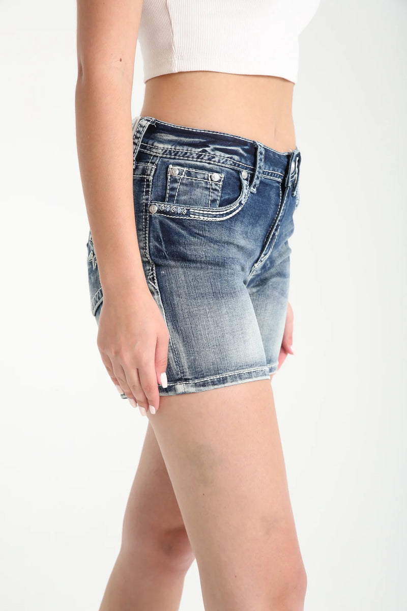 GRACE IN LA Womens STARS EMBELLISHED MID RISE DENIM SHORTS