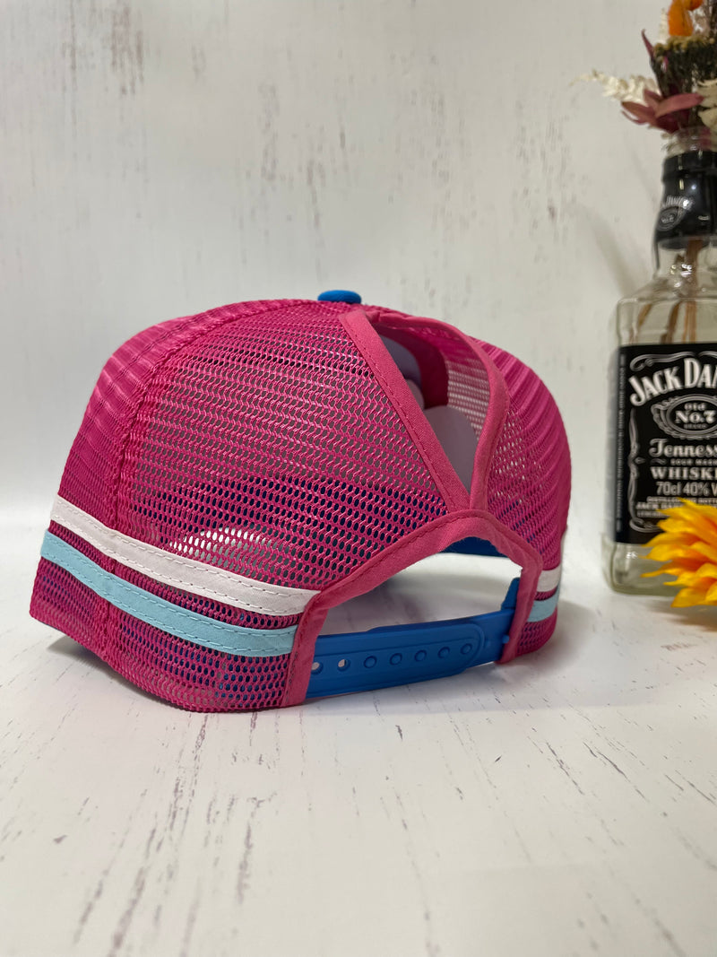 W&W Blue & Hot Pink High Pony Trucker Cap Dec