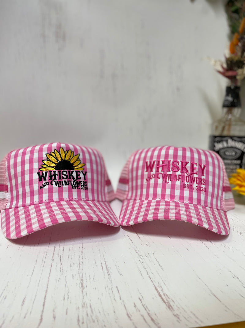 W&W Pink & White Gingham High Pony Trucker Cap DEC