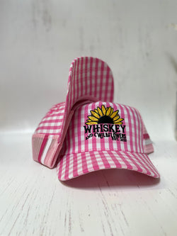 W&W Pink & White Gingham High Pony Trucker Cap DEC