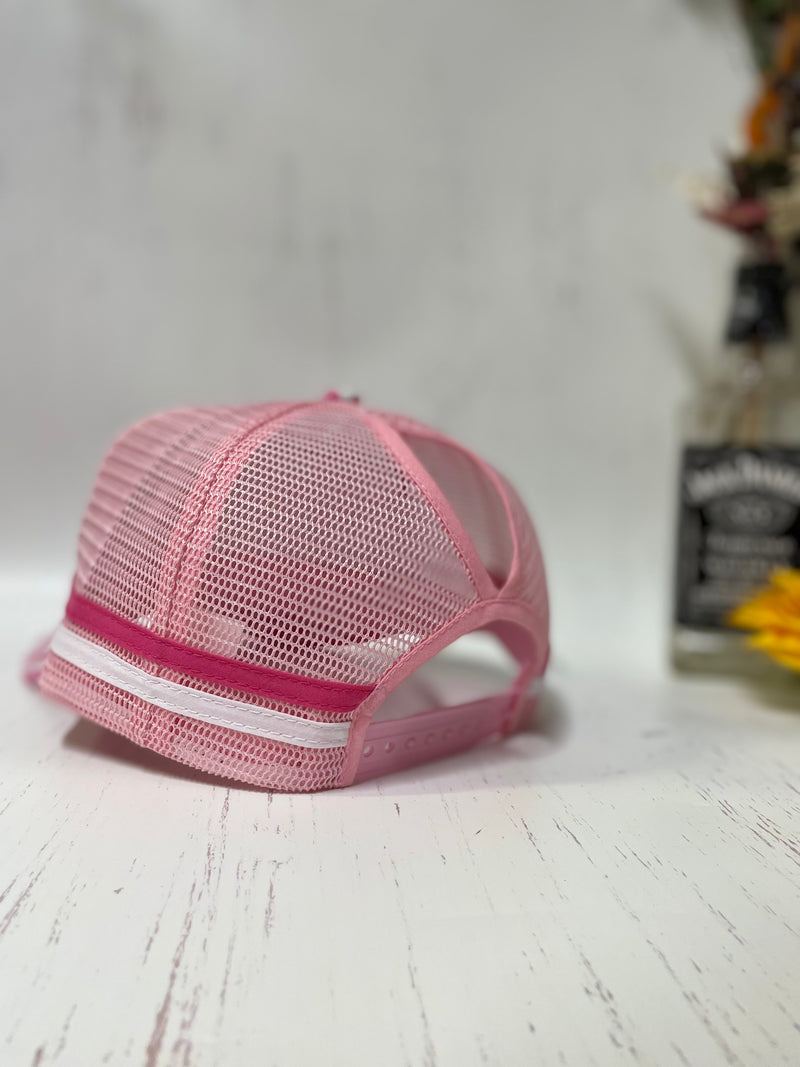 W&W Pink & White Gingham High Pony Trucker Cap DEC