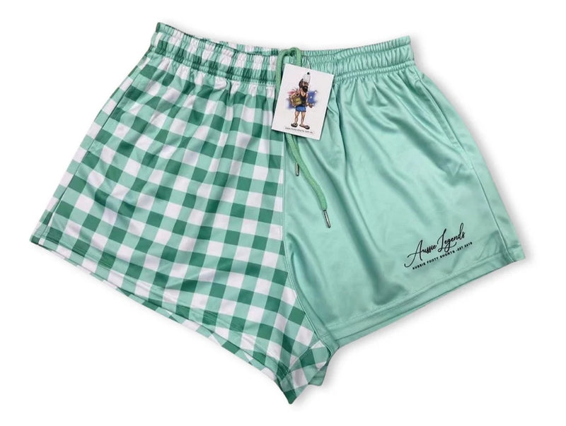AFS Green Chequered Footy Shorts Gingham - With Pockets