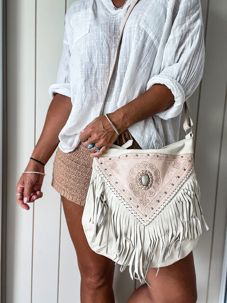 MAHIYA Harlow Fringed Bag – Whiskey and Wildflowers