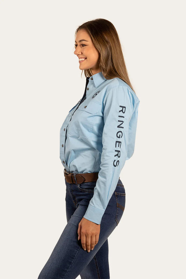 RINGERS WESTERN Signature Jillaroo Womens Full Button Work Shirt - Sky Blue/ Navy
