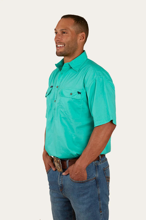 RINGERS WESTERN Pack Saddle Mens Short Sleeve Full Button Work Shirt- Mint
