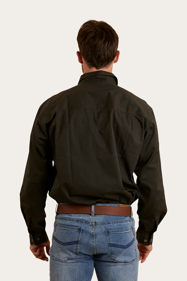 RINGERS WESTERN King River Mens Half Button Work Shirt - Charcoal