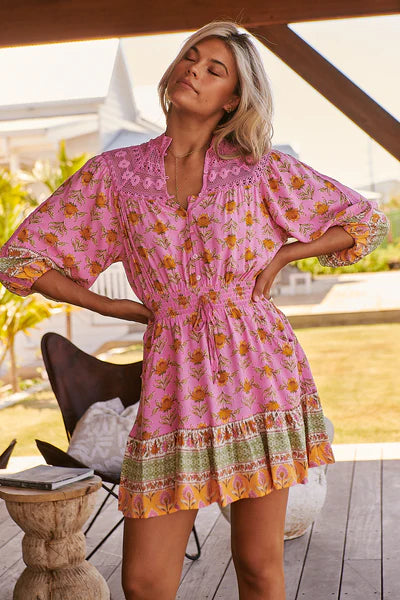 Blushing Meadow Print Olivia Mini Dress  - Jaase