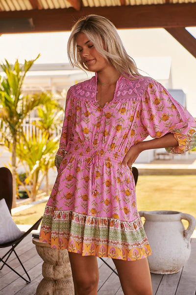 Blushing Meadow Print Olivia Mini Dress  - Jaase