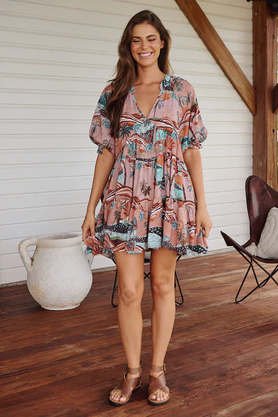 Lakeside Serenity Print Petal Mini Dress - Jaase