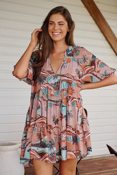 Lakeside Serenity Print Petal Mini Dress - Jaase