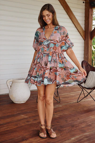 Lakeside Serenity Print Petal Mini Dress - Jaase