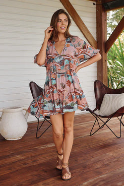 Lakeside Serenity Print Petal Mini Dress - Jaase