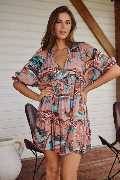 Lakeside Serenity Print Petal Mini Dress - Jaase