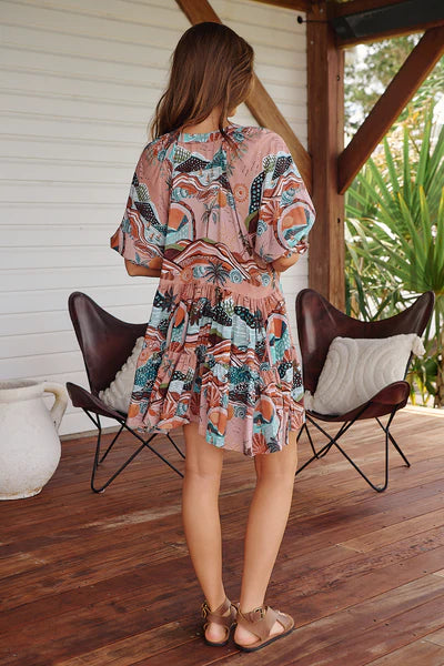 Lakeside Serenity Print Petal Mini Dress - Jaase