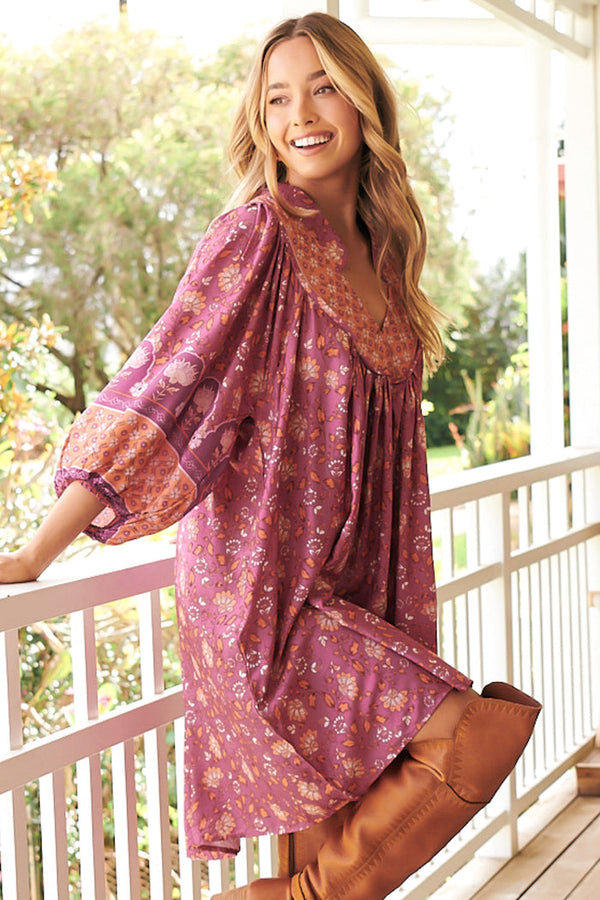 Rose Print Boheme Mini Dress