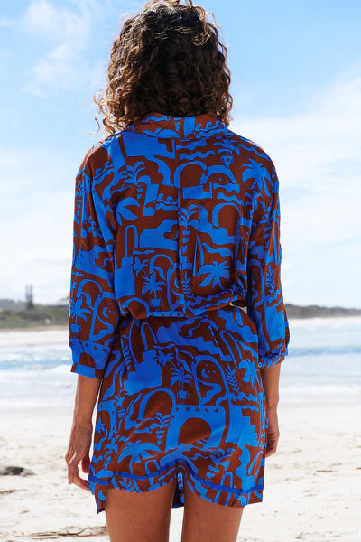 Desert to Sea Print Beverly Shirt Dress - Jaase