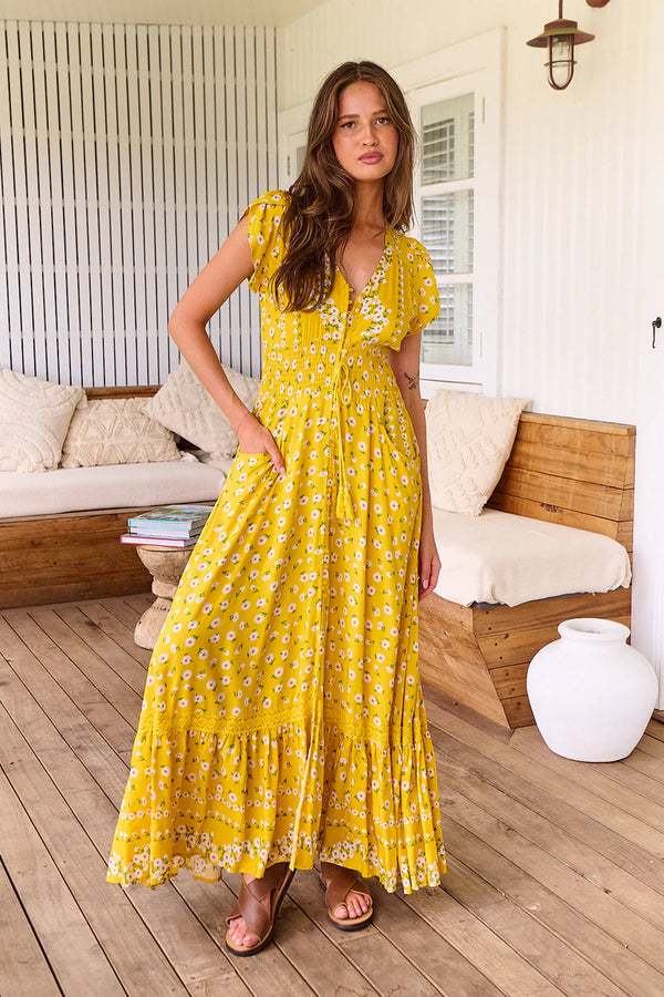 Sunshine Daisy Print Romi Maxi Dress - JAASE