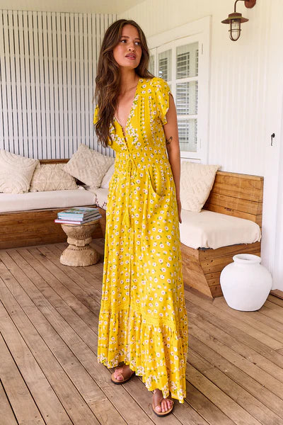 Sunshine Daisy Print Romi Maxi Dress - JAASE