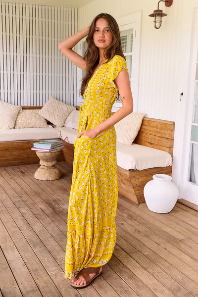Sunshine Daisy Print Romi Maxi Dress - JAASE