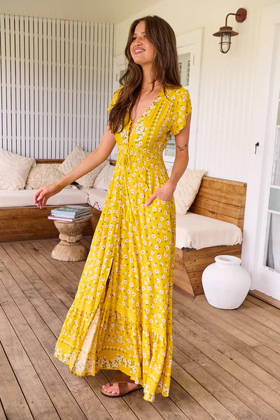 Sunshine Daisy Print Romi Maxi Dress - JAASE