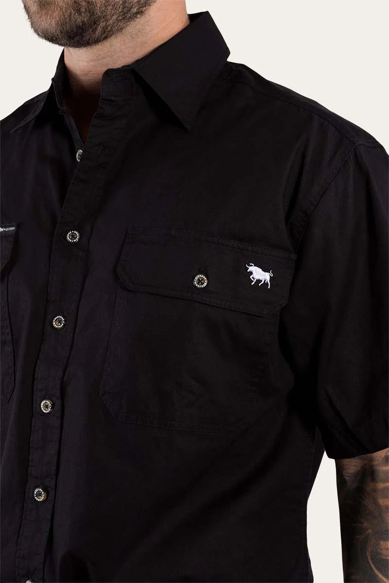 RINGERS WESTERN Lake Argyle Men's Short Sleeve Full Button Work Shirt - Black