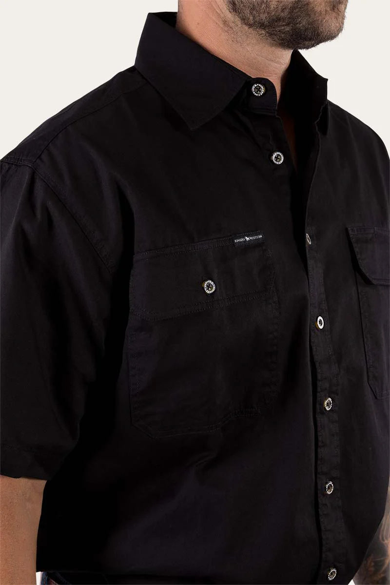 RINGERS WESTERN Lake Argyle Men's Short Sleeve Full Button Work Shirt - Black
