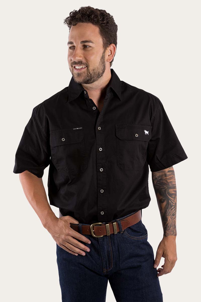 RINGERS WESTERN Lake Argyle Men's Short Sleeve Full Button Work Shirt - Black
