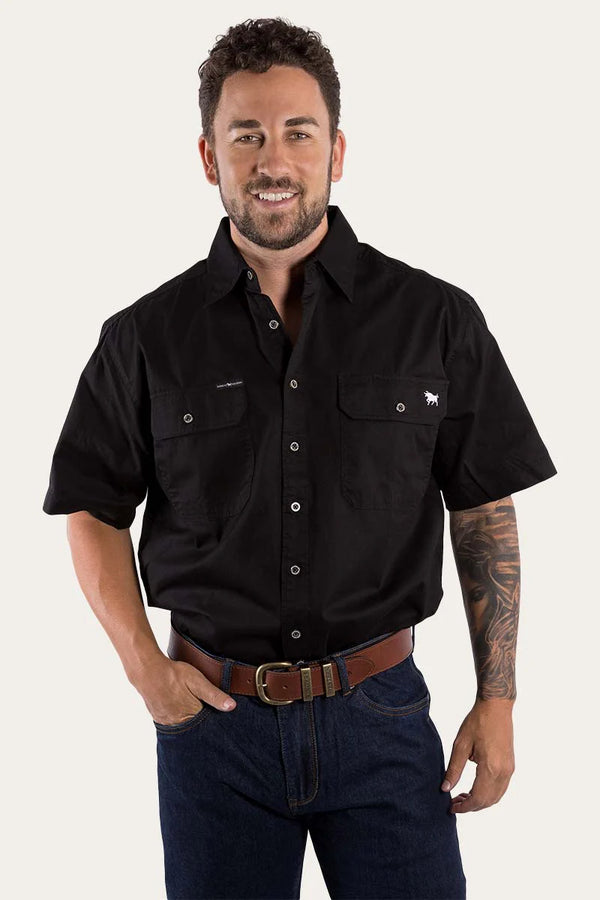 RINGERS WESTERN Lake Argyle Men's Short Sleeve Full Button Work Shirt - Black