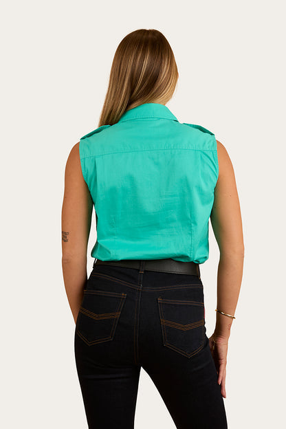 RINGERS WESTERN Pentecost River Womens Sleeveless Work Shirt - Mint / Navy