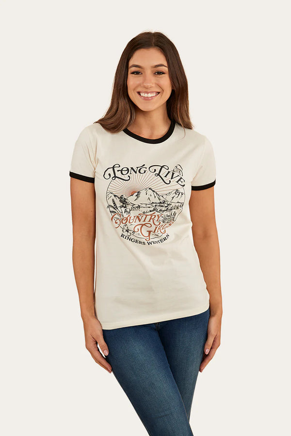 RINGERS WESTERN Melrose Womens Classic Fit T-Shirt - Off White/Black