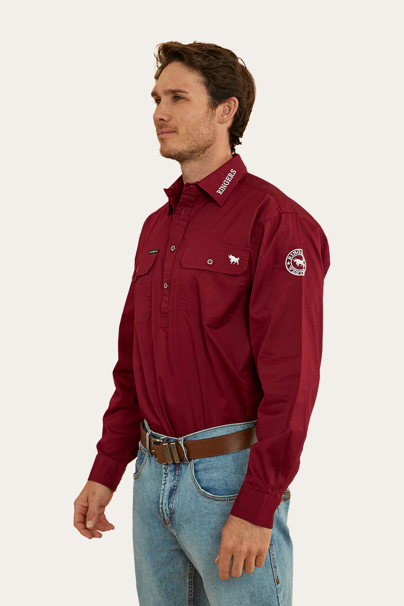 RINGERS WESTERN Kreiger Mens Half Button Work Shirt - Burgundy