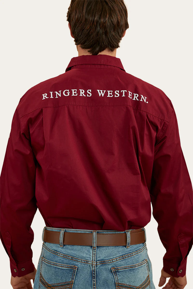 RINGERS WESTERN Kreiger Mens Half Button Work Shirt - Burgundy