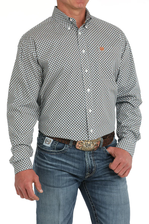 Cinch - Mens White Geometric Print Shirt