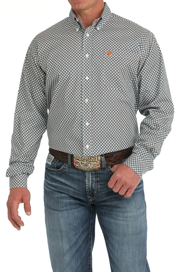 Cinch - Mens White Geometric Print Shirt