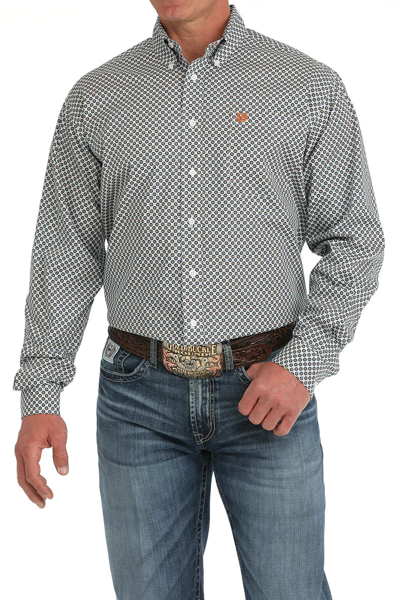 Cinch - Mens White Geometric Print Shirt