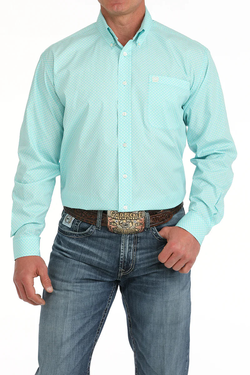 Cinch - Mens Turquoise Geometric Print Shirt