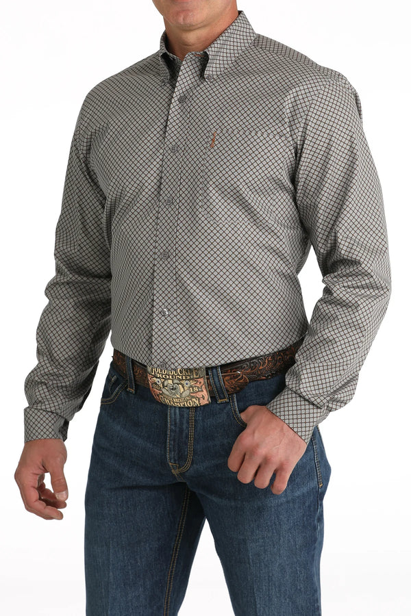 Cinch - Mens Grey Checkered Print Button Down Shirt