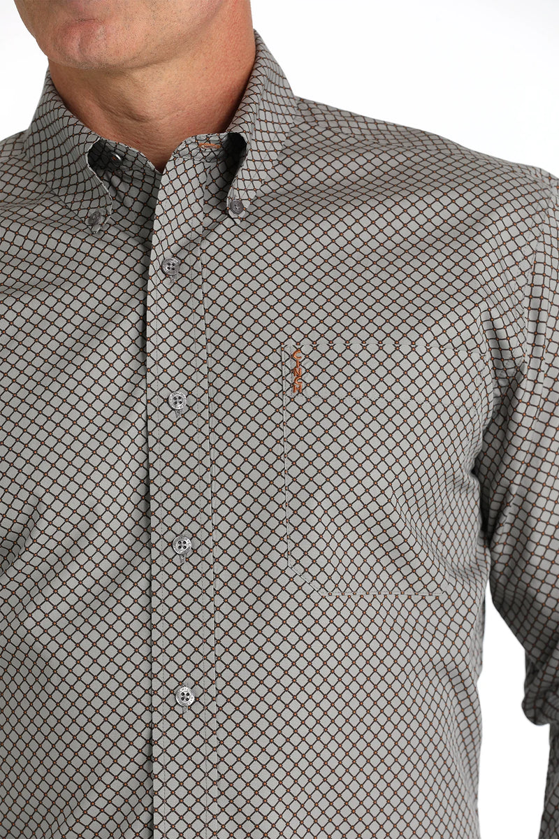 Cinch - Mens Grey Checkered Print Button Down Shirt