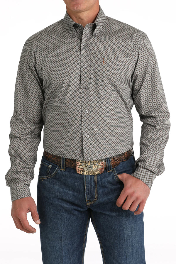 Cinch - Mens Grey Checkered Print Button Down Shirt