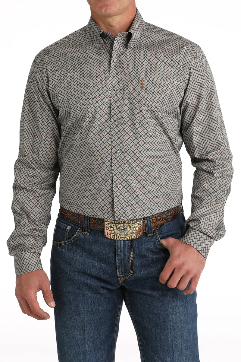 Cinch - Mens Grey Checkered Print Button Down Shirt