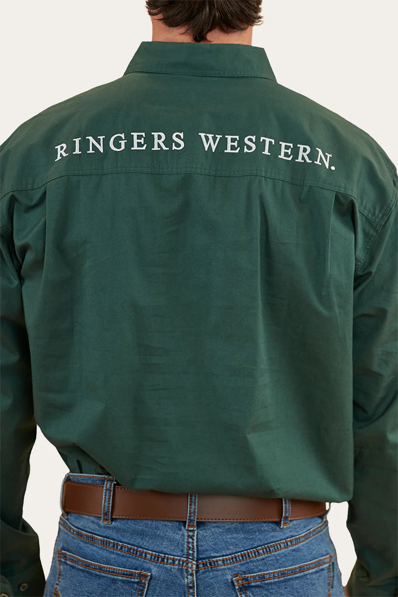 RINGERS WESTERN Kreiger Mens Half Button Work Shirt - Pine