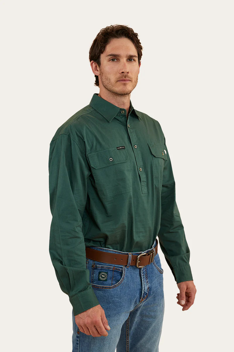 RINGERS WESTERN Kreiger Mens Half Button Work Shirt - Pine