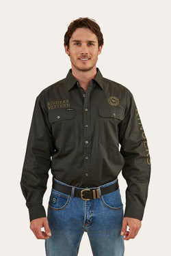 RINGERS WESTERN Hawkeye Men's Full Button Work Shirt - Military Green