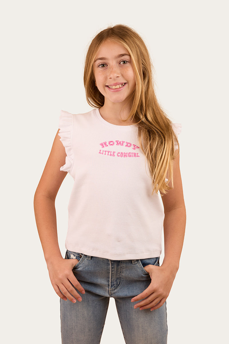 RINGERS WESTERN Milana Girls Rib Top - White