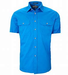 Pilbara Mens Open Front S/S Shirt-Light Blue